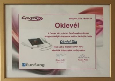 hifu oklevél Diána Szépségstúdió Dunaharaszti